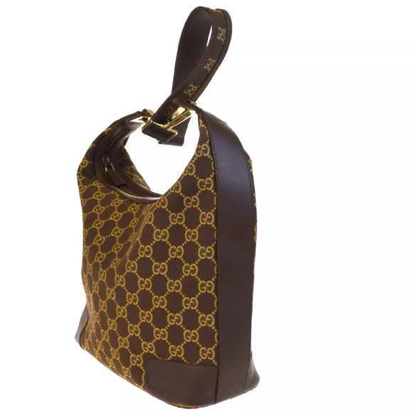 Gucci GG Pattern Small Hobo Canvas Leather Shoulder Bag - Picture 4 of 9